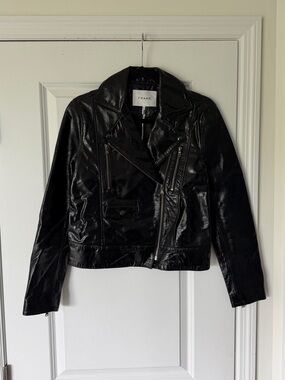 Frame Denim Glossy Black Patent Leather Moto Jacket
